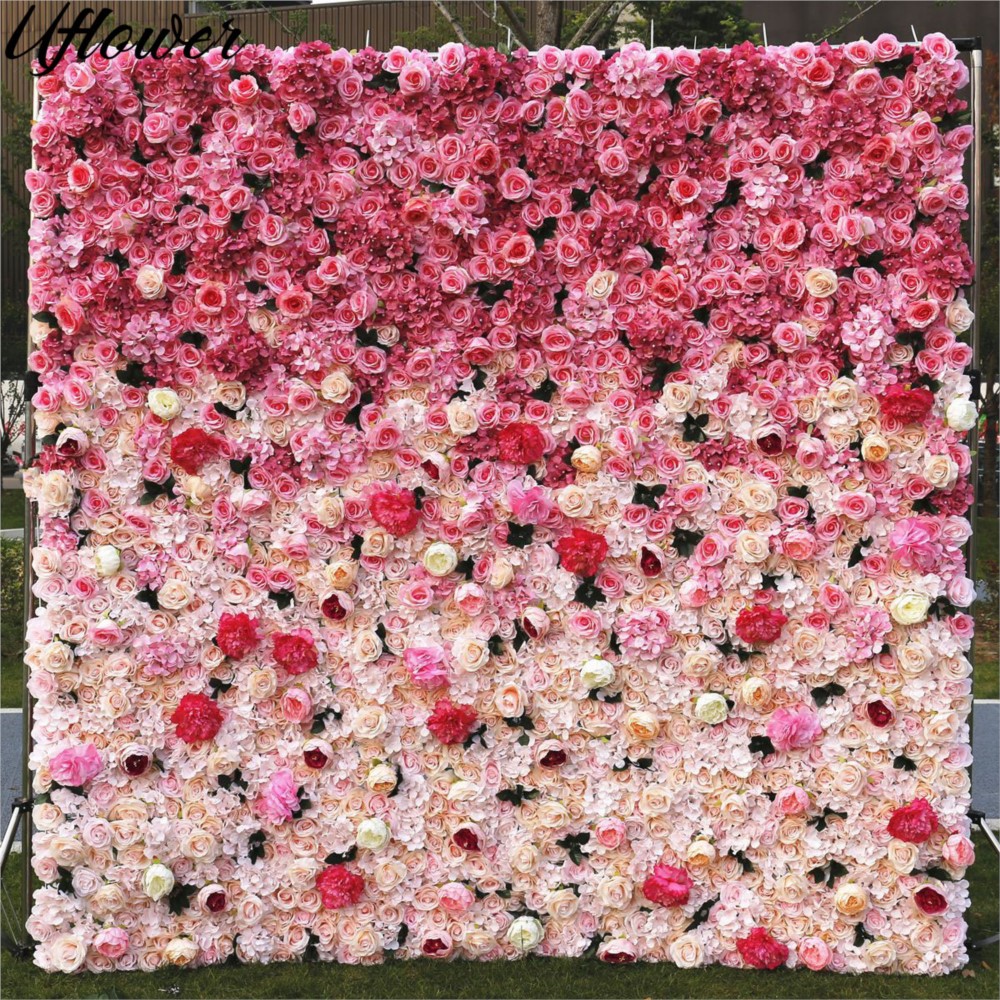 Wedding Backdrop Curtain - Uflower 5D Bunga Mawar Buatan Bergradasi,