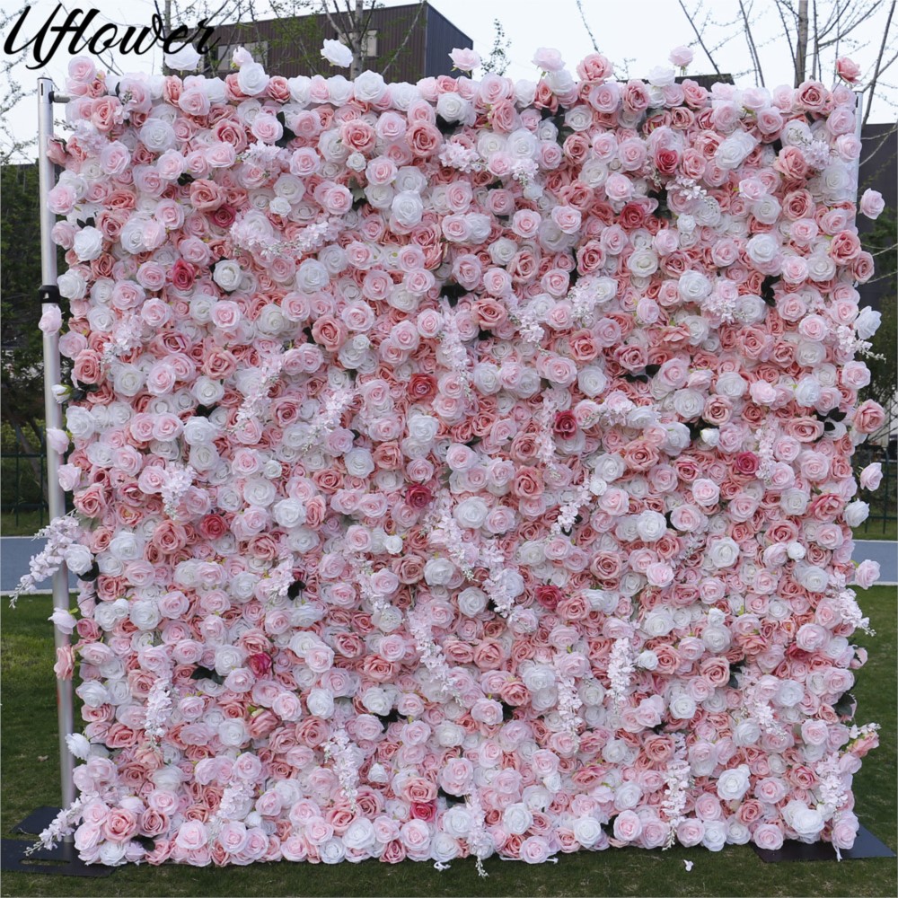 Wedding Backdrop Curtain - Uflower 5D Bunga Mawar Kain Pink