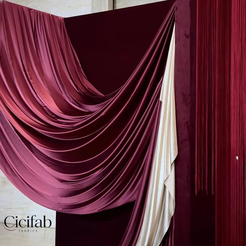 Wedding Backdrop Curtain - Kain Champagne Berkilau Merah Kopi untuk
