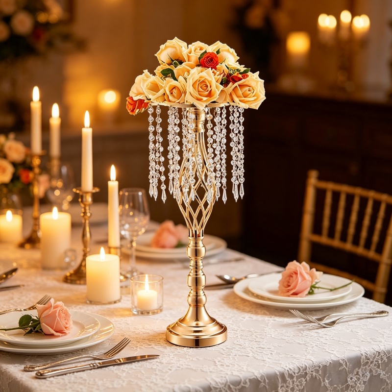 Vas Bunga Kristal Emas Tinggi  - Flower Girl Basket ulasan dan harga